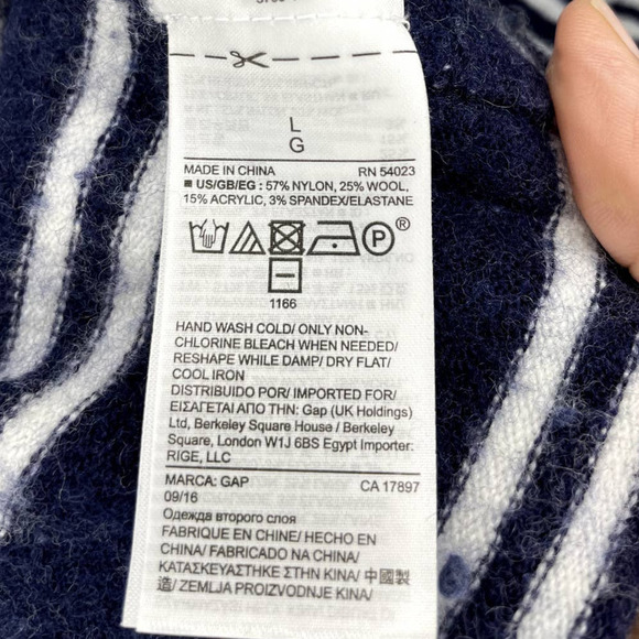 GAP Sweater Navy and White Striped Wool Blend V Neck Oversized Womens Large - Picture 8 of 11